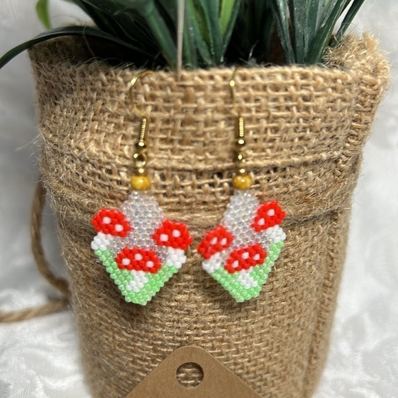 NEW Handmade Mushroom field Boho Beaded Earrings